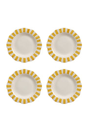 Ceramic Stripe Dinner Plate, Yellow - 10 x 10 x 1.25 Inches ( Set of 4 )
