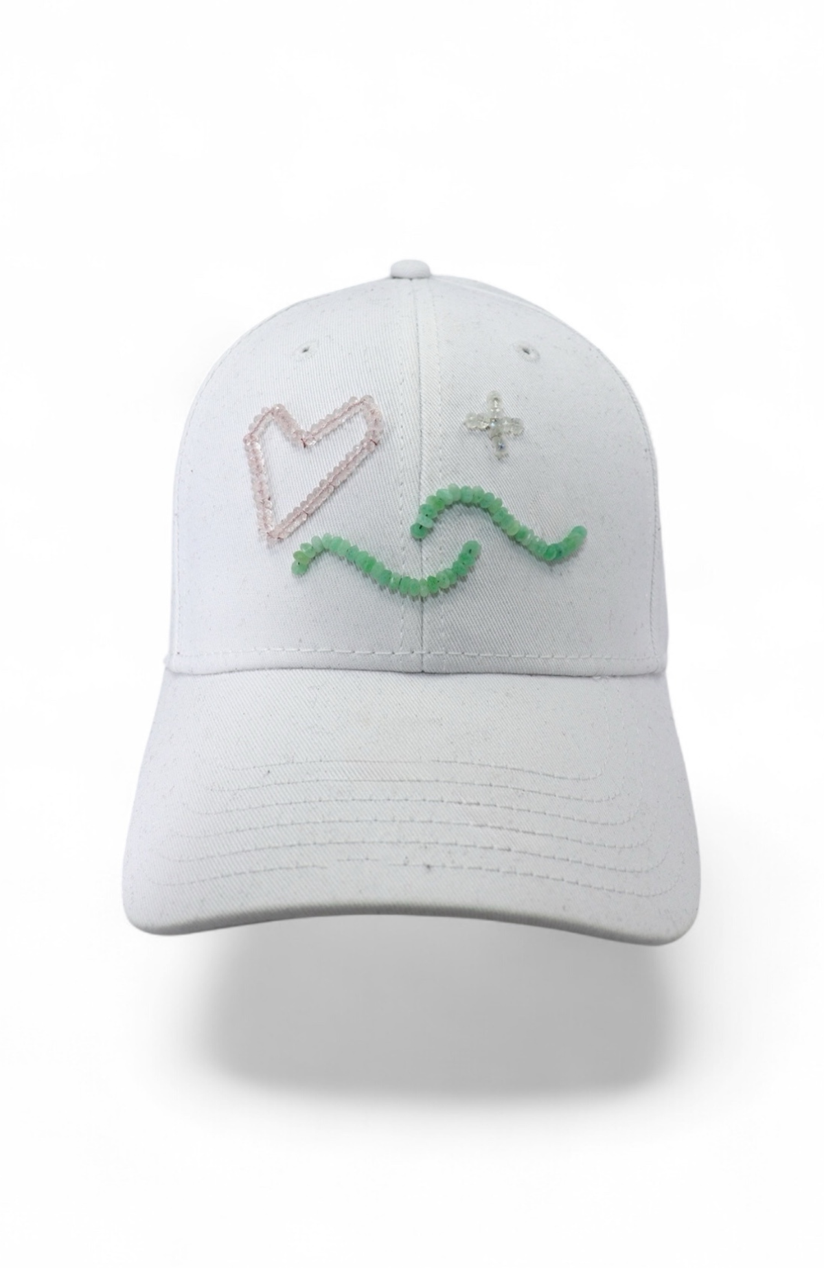 The Energy Project - Love & Light Hat - Hand-Beaded, Natrual Crystals - White