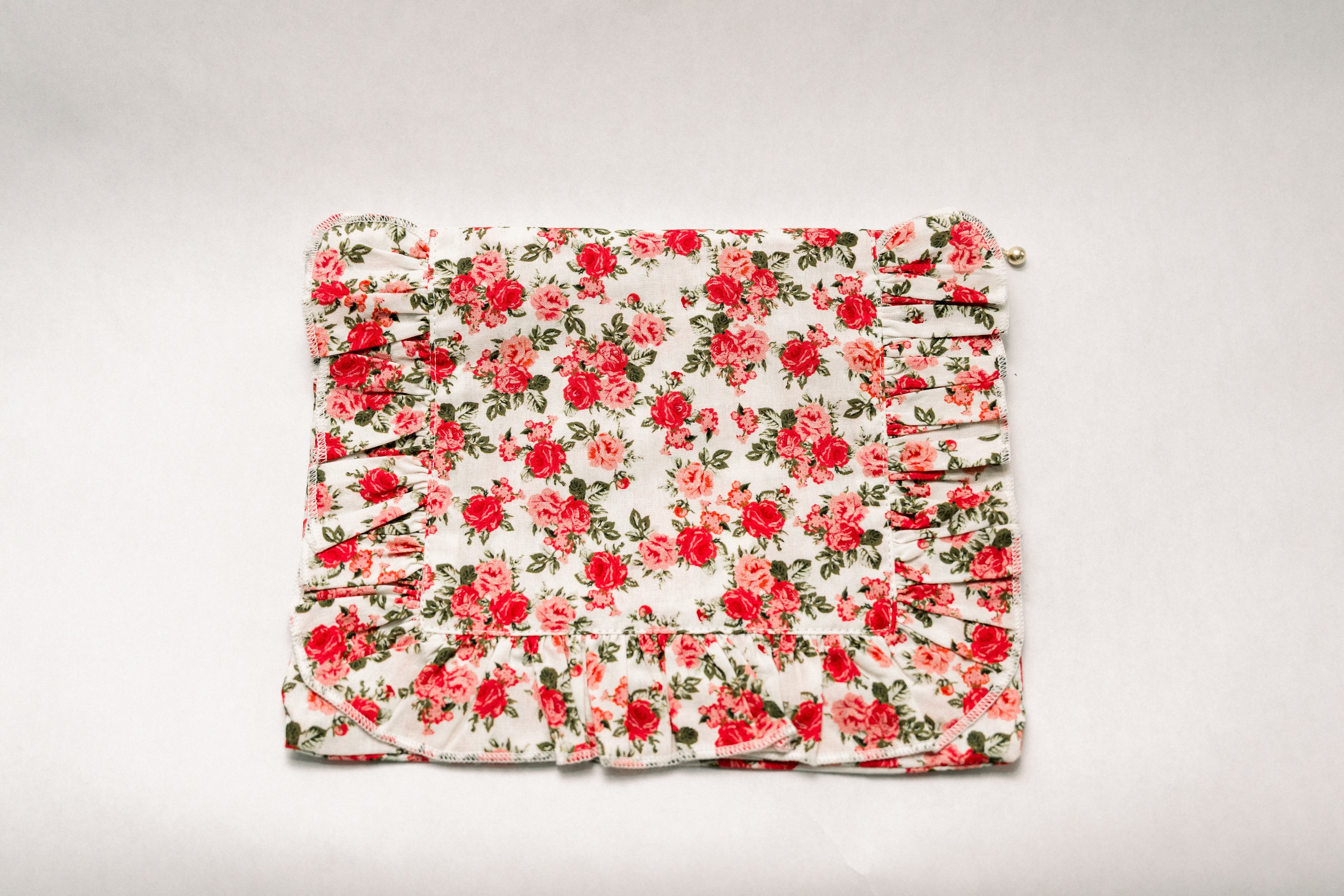 Crimson Rose | Timeless Floral Ruffle Zipper Pouch