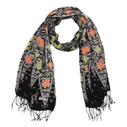 Handmade Batik Scarf Black, Orange, Green, Berries 100% Soft Cotton Dusk Petal