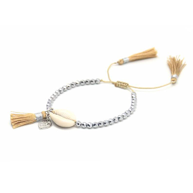 Beaded Shell Tassel Bracelet Pale Gold