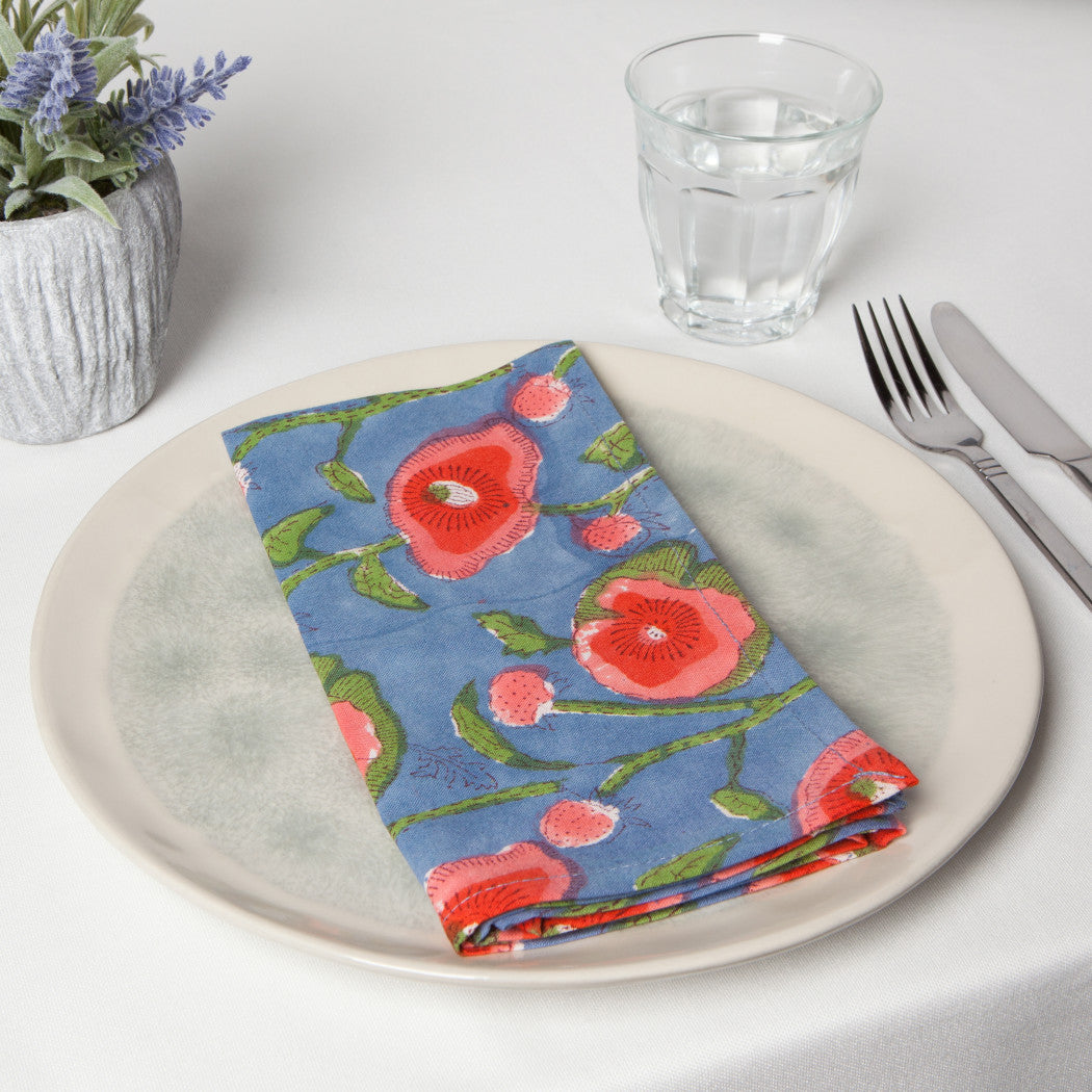 Set of 4 Napkin Block Print Poppy