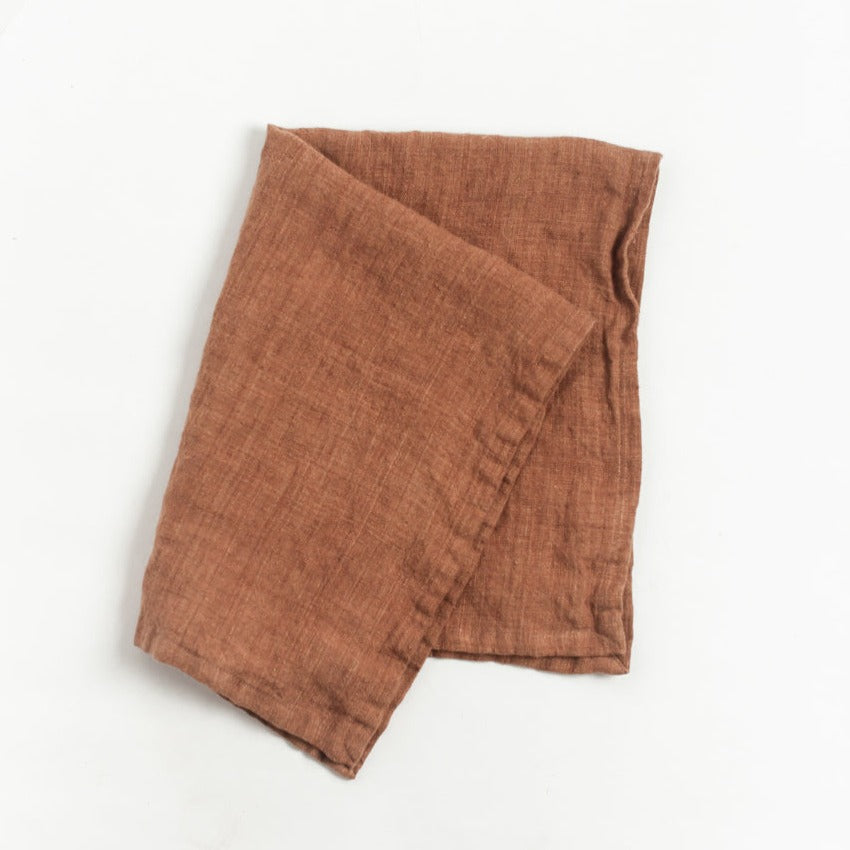 Stone Washed Linen Tea Towel - Terracotta