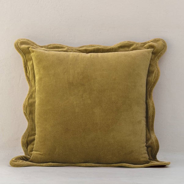 Scallop Velvet Pillow Cover, Mustard