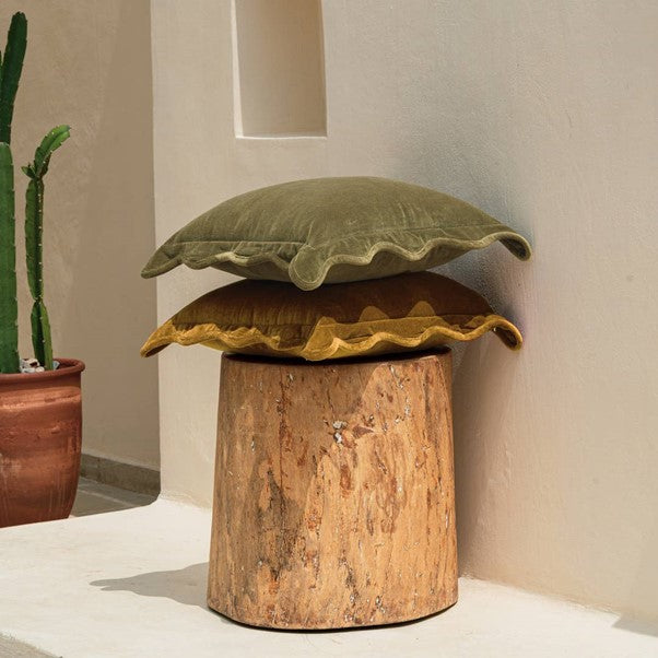 Scallop Velvet Pillow Cover, Mustard