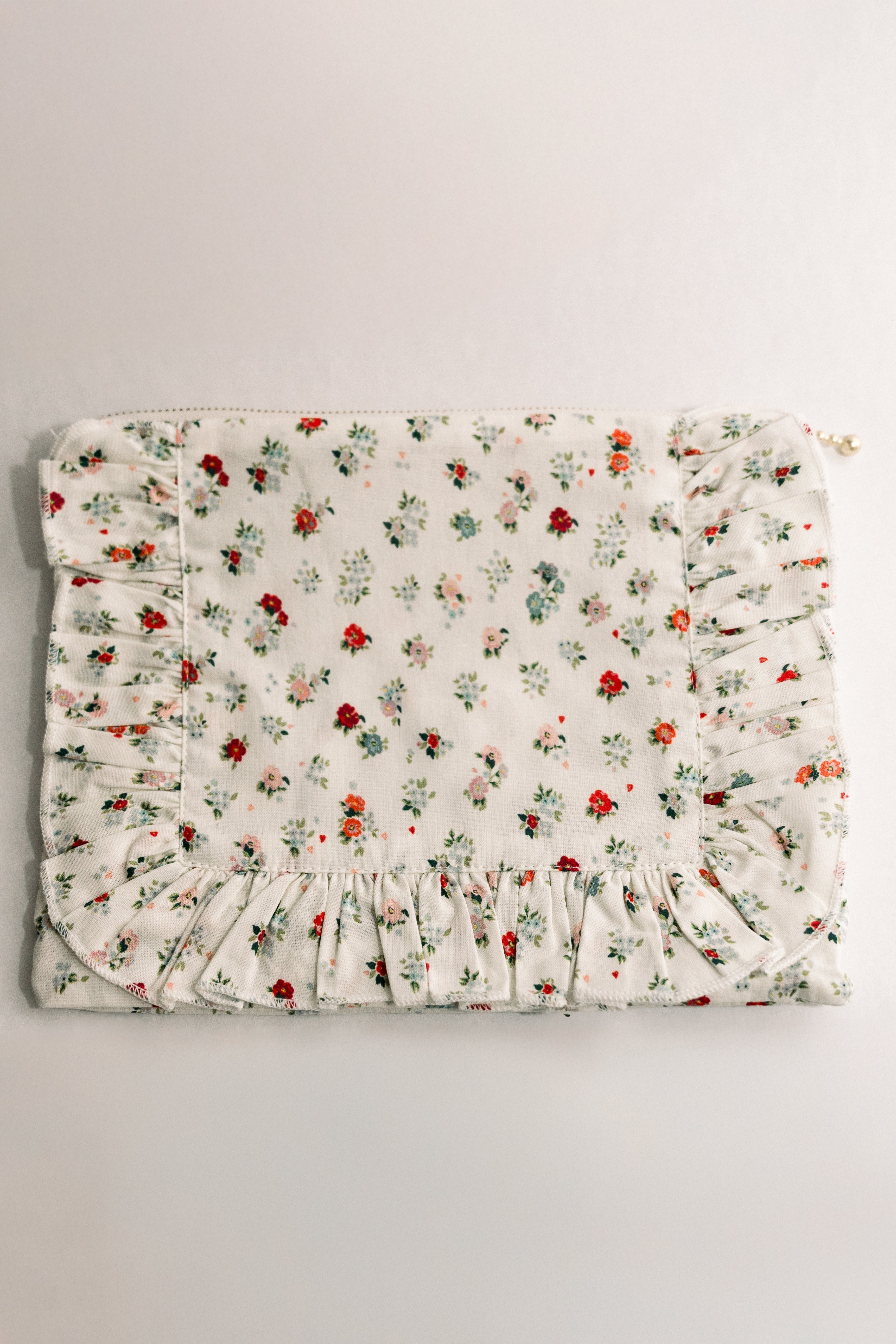 Petite Bouquet | Timeless Floral Ruffle Zipper Pouch