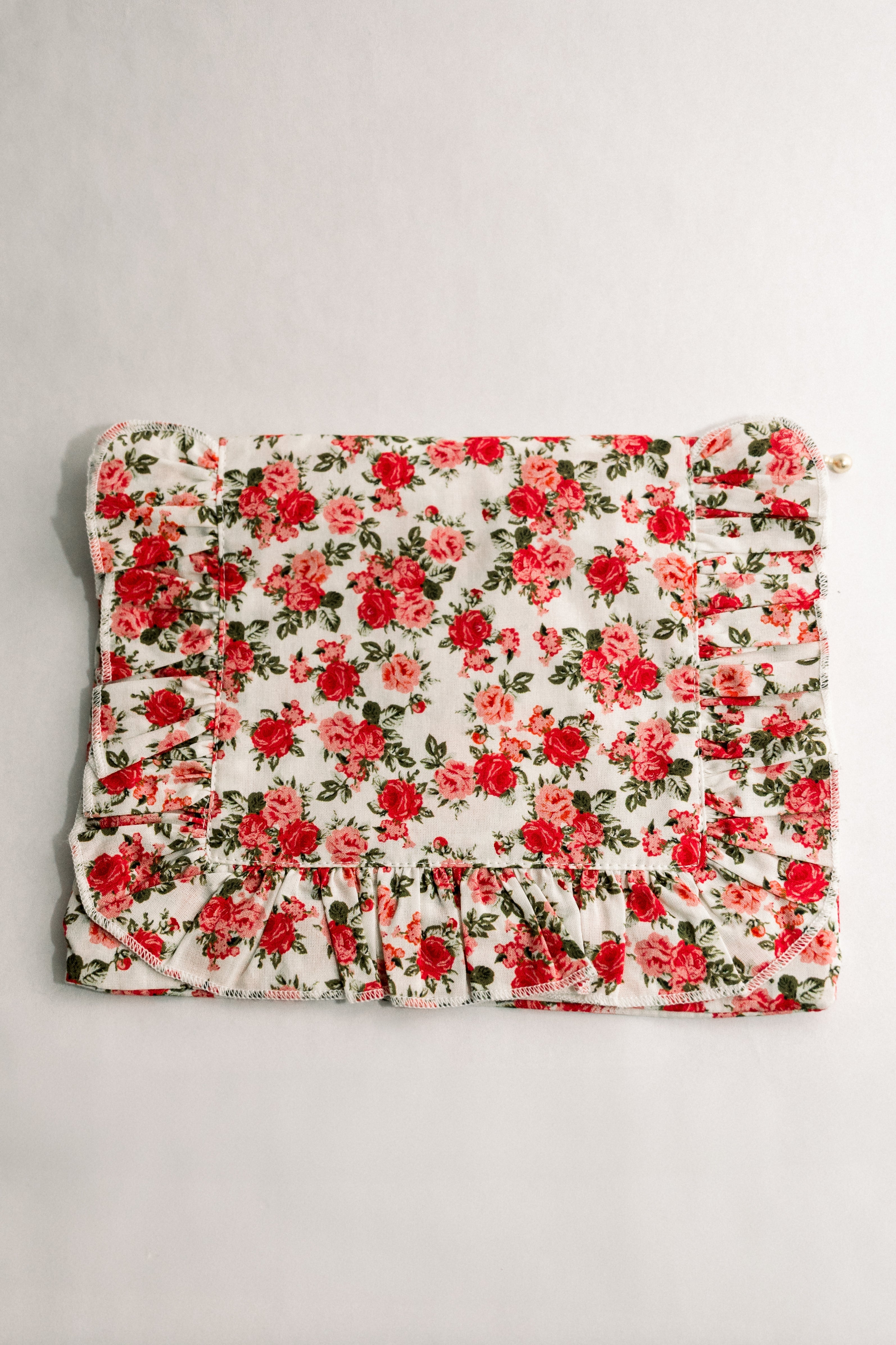Crimson Rose | Timeless Floral Ruffle Zipper Pouch