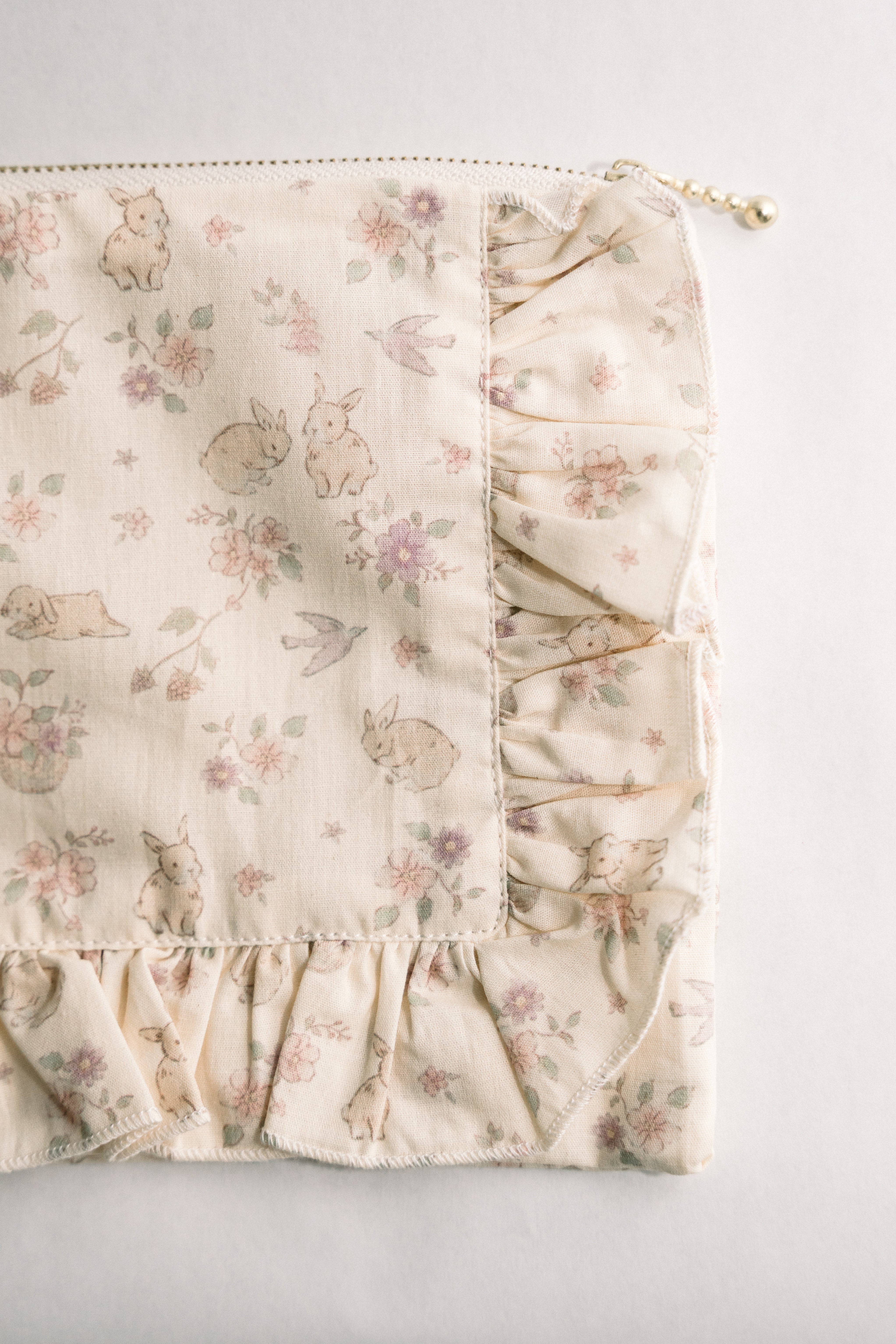 Storybook Bunny |Timeless Floral Ruffle Zipper Pouch