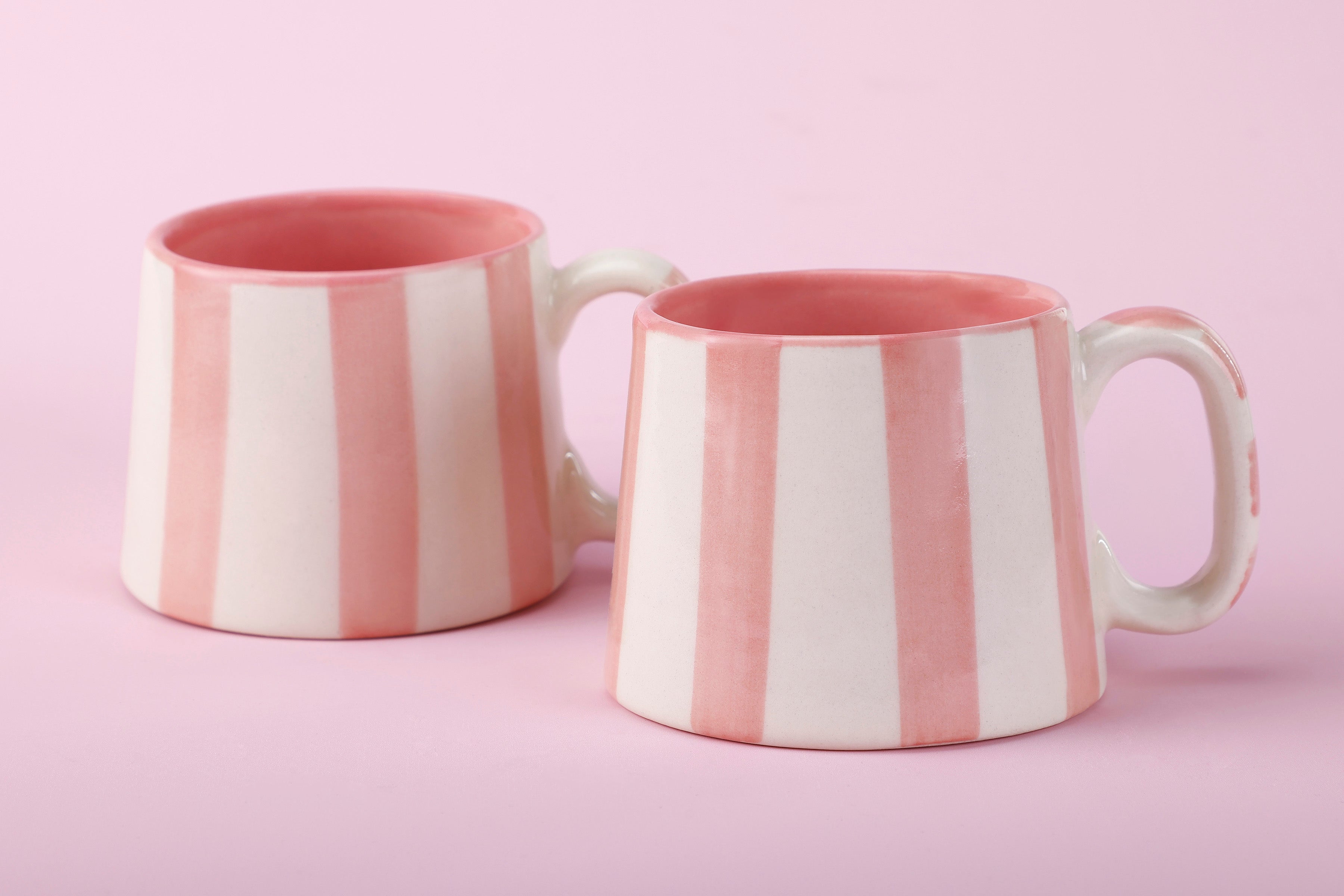 Ceramic Pink Stripe  Coffee cup- 220ml - 3.5 x 2.5 Inches (Set of 4)