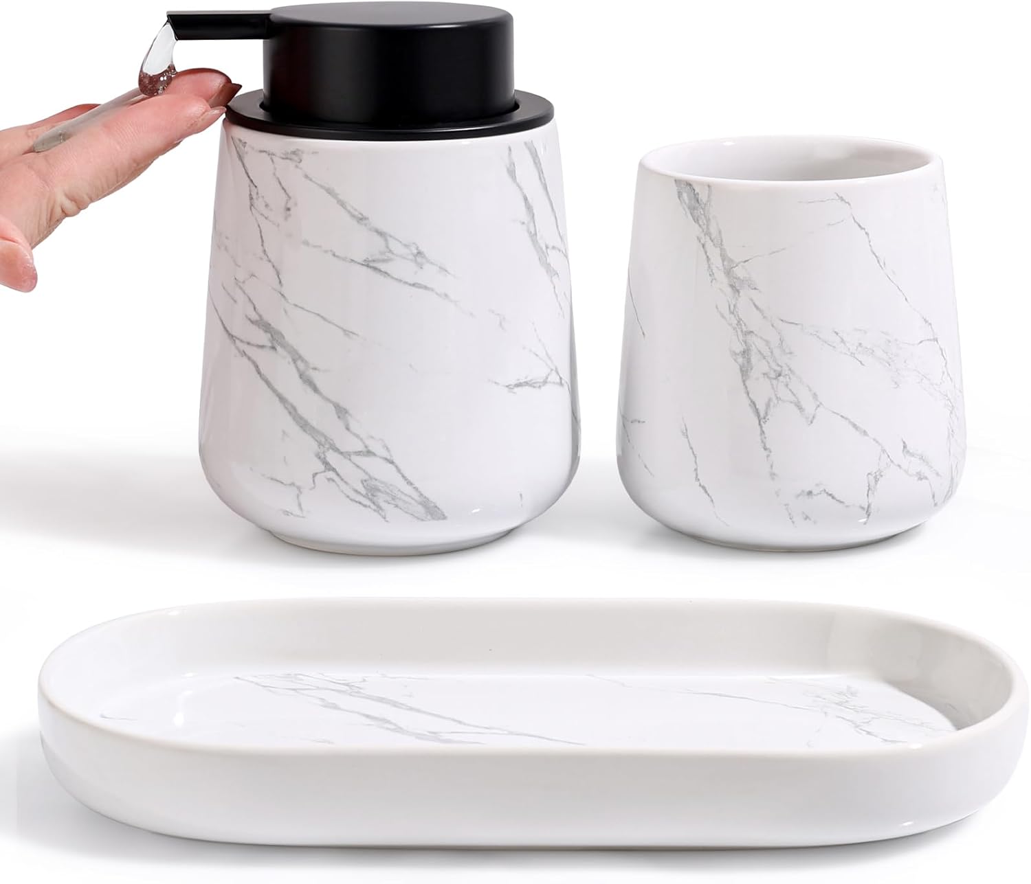 BosilunLife Marble 3-Piece Bathroom Set Recycled Ceramic Eco-Clay
