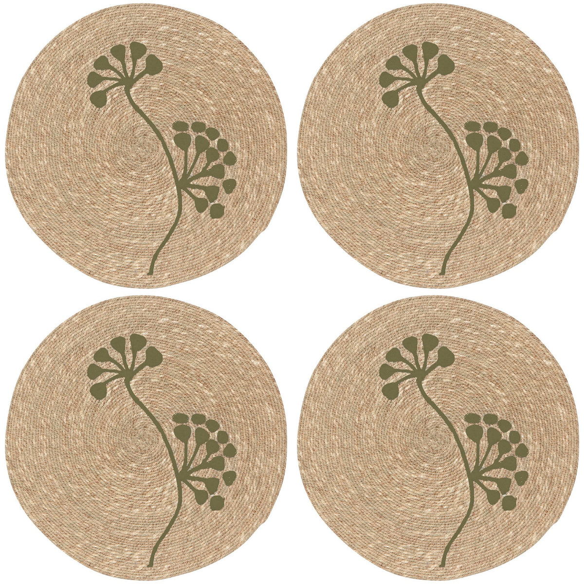 Set of 4 Seagrass Placemats - Flora Olive