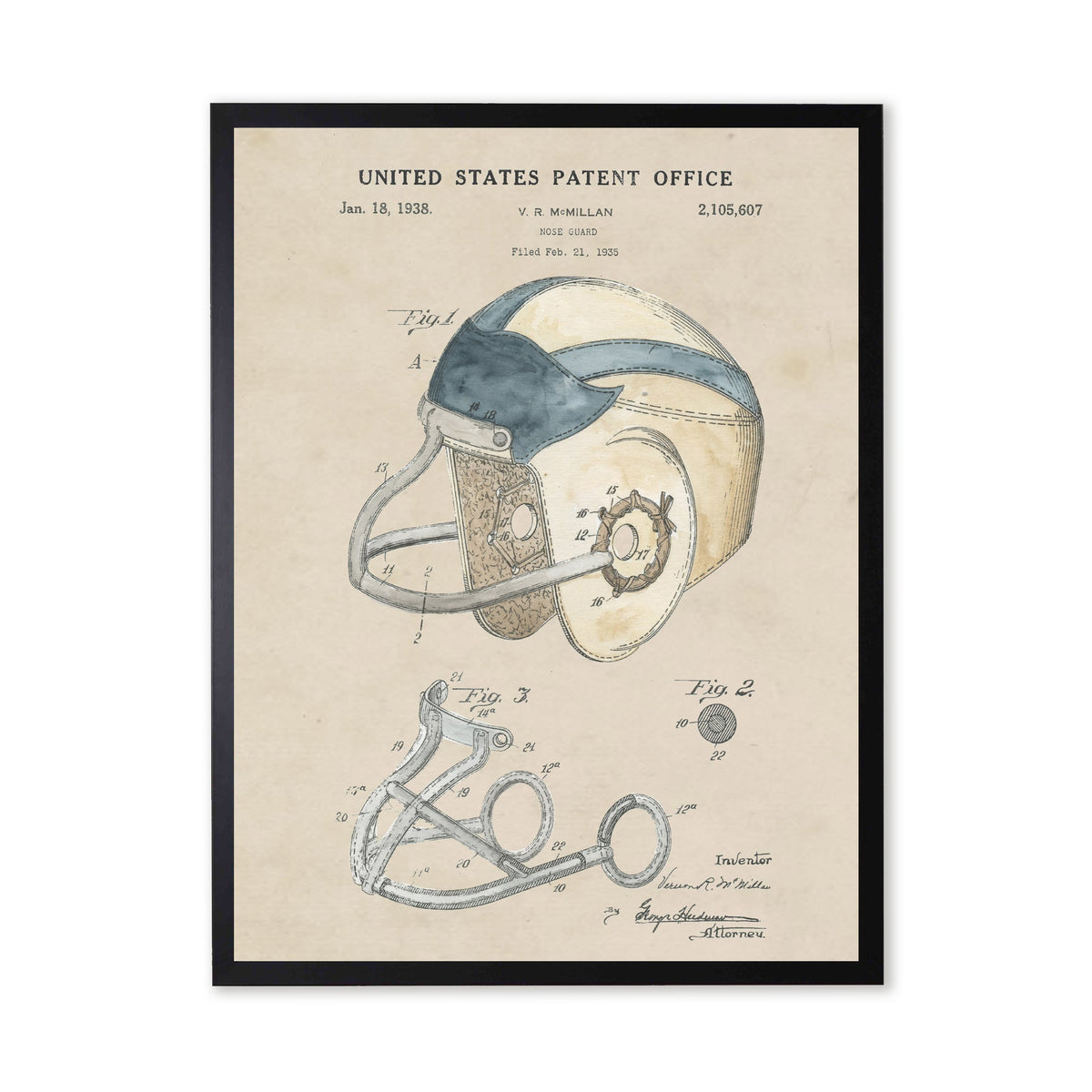 Football Helmet Patent in Black Frame