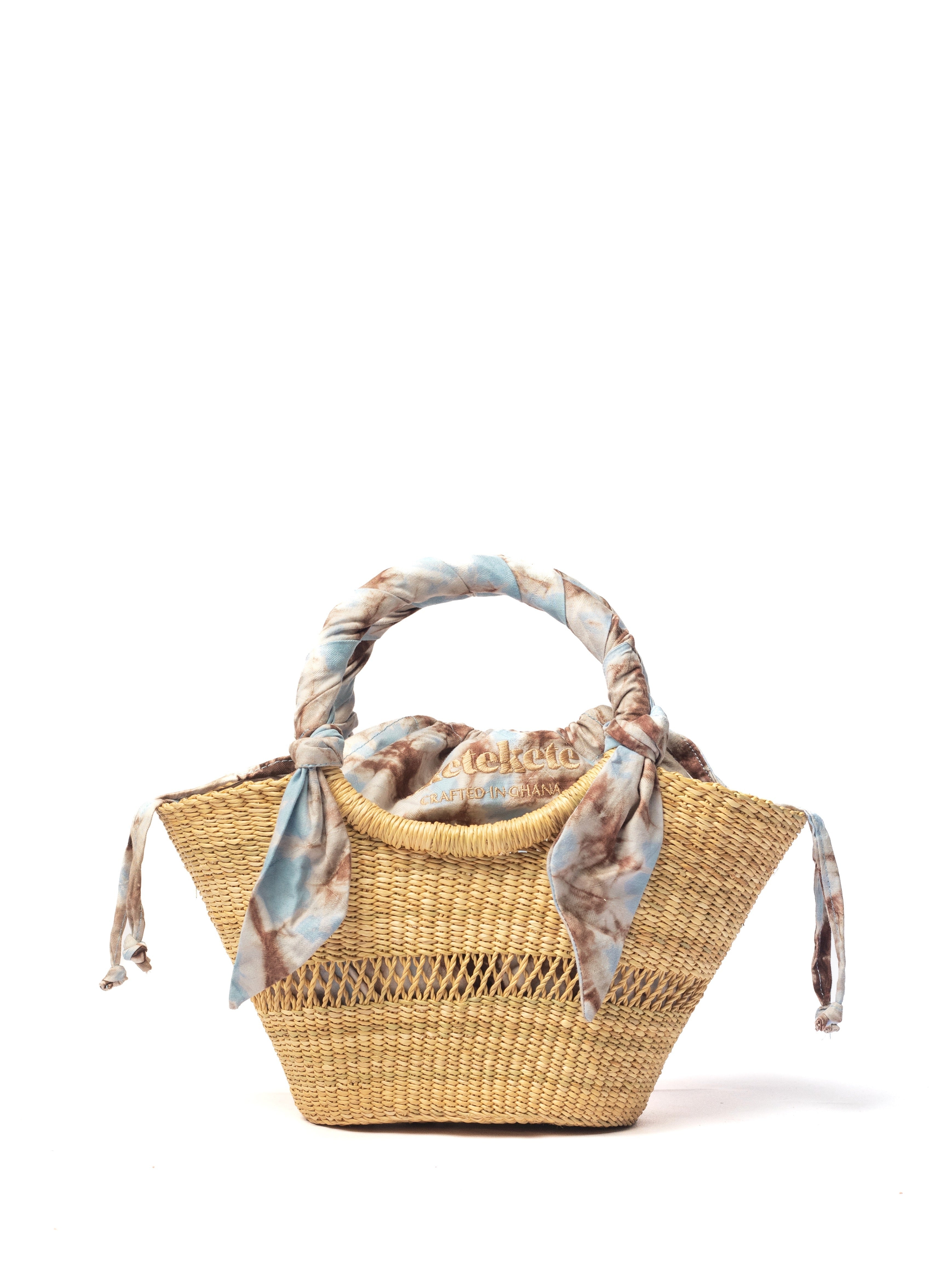 Butterfly Bag Small - Natural With Light Blue, White And Brown Lining