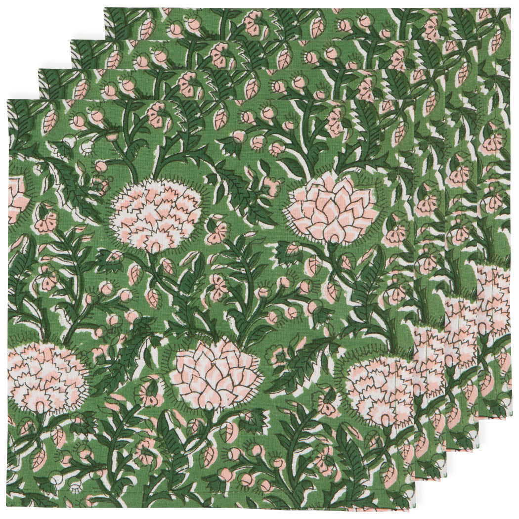 Set of 4 Napkin Block Print Peony