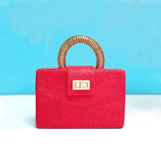 THE GRACIE Red & Gold Woven Buntal Straw Clutch Bag