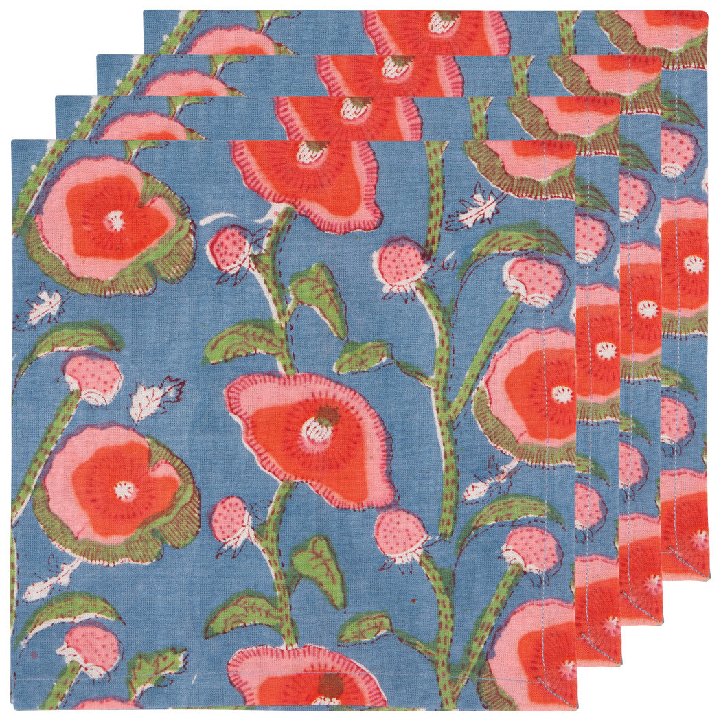 Set of 4 Napkin Block Print Poppy