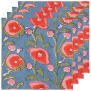 Set of 4 Napkin Block Print Poppy