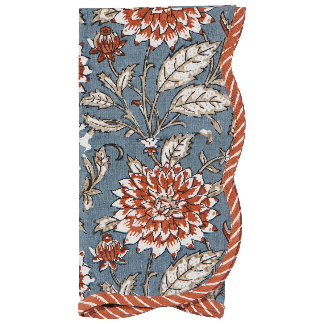 Set of 12 Dahlia Block Print Napkins