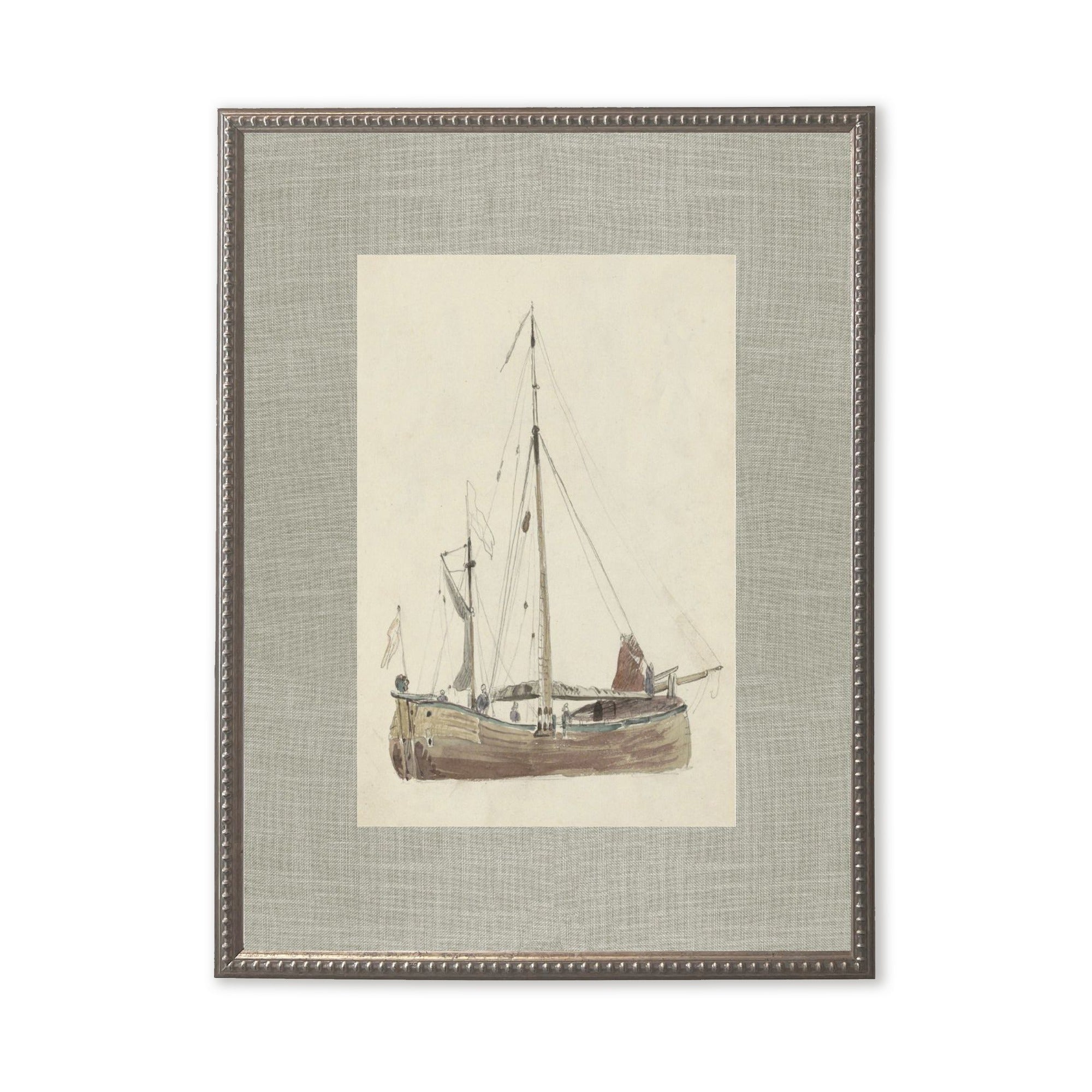 Sailboat Painting in Silver-Beaded Frame