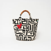 Weekender Bag - Black Kuba with Red Beaded Heart