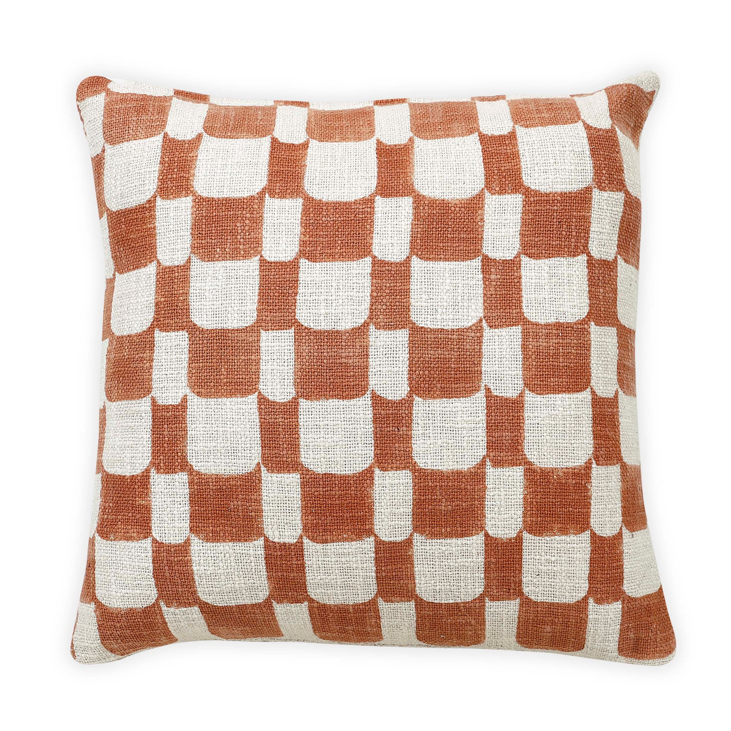 Checkered Block Printed Pillow - Rust