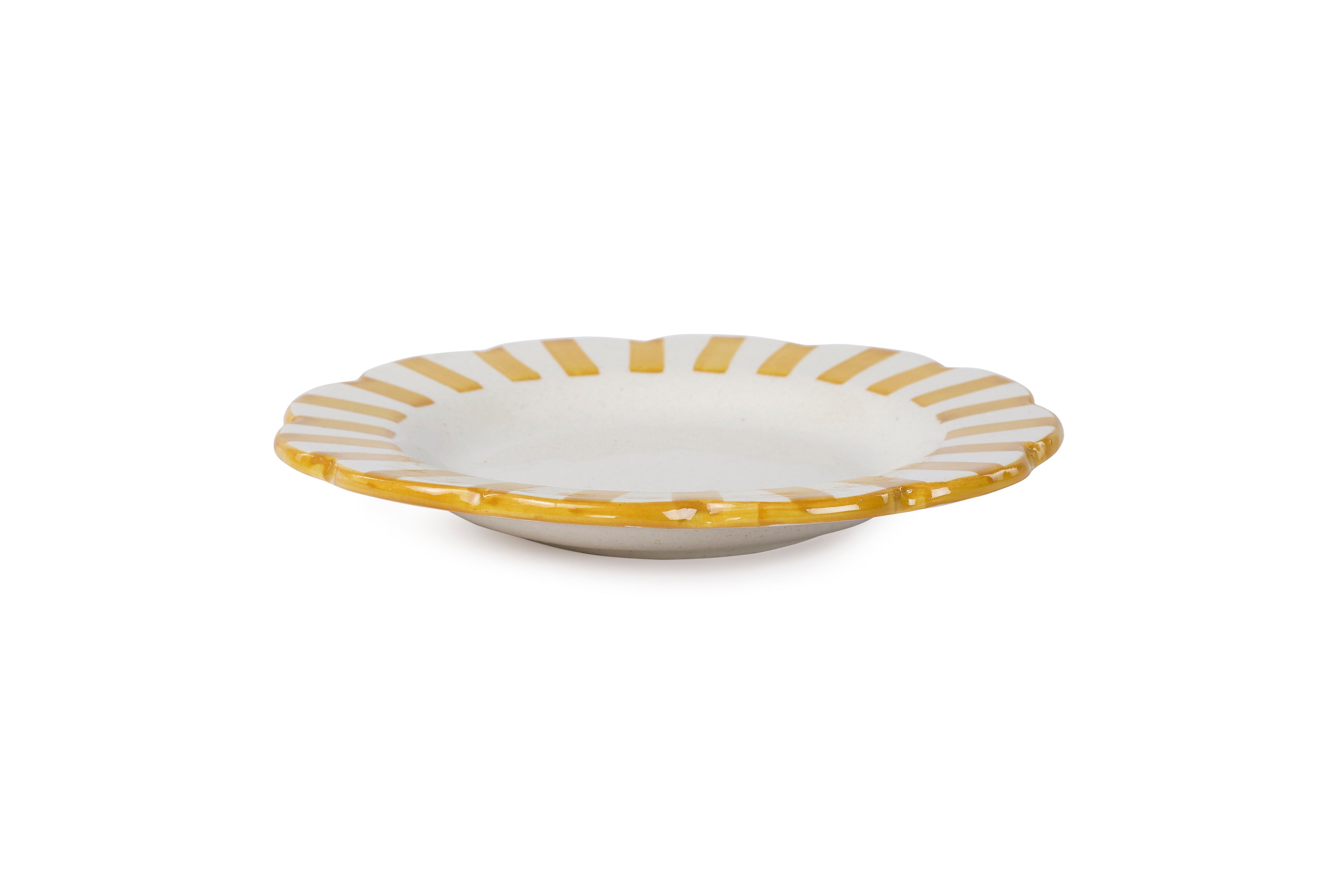Ceramic stripe Salad Plate, Yellow- 8.25x 8.25 x 1.25 Inches ( Set of 2 )