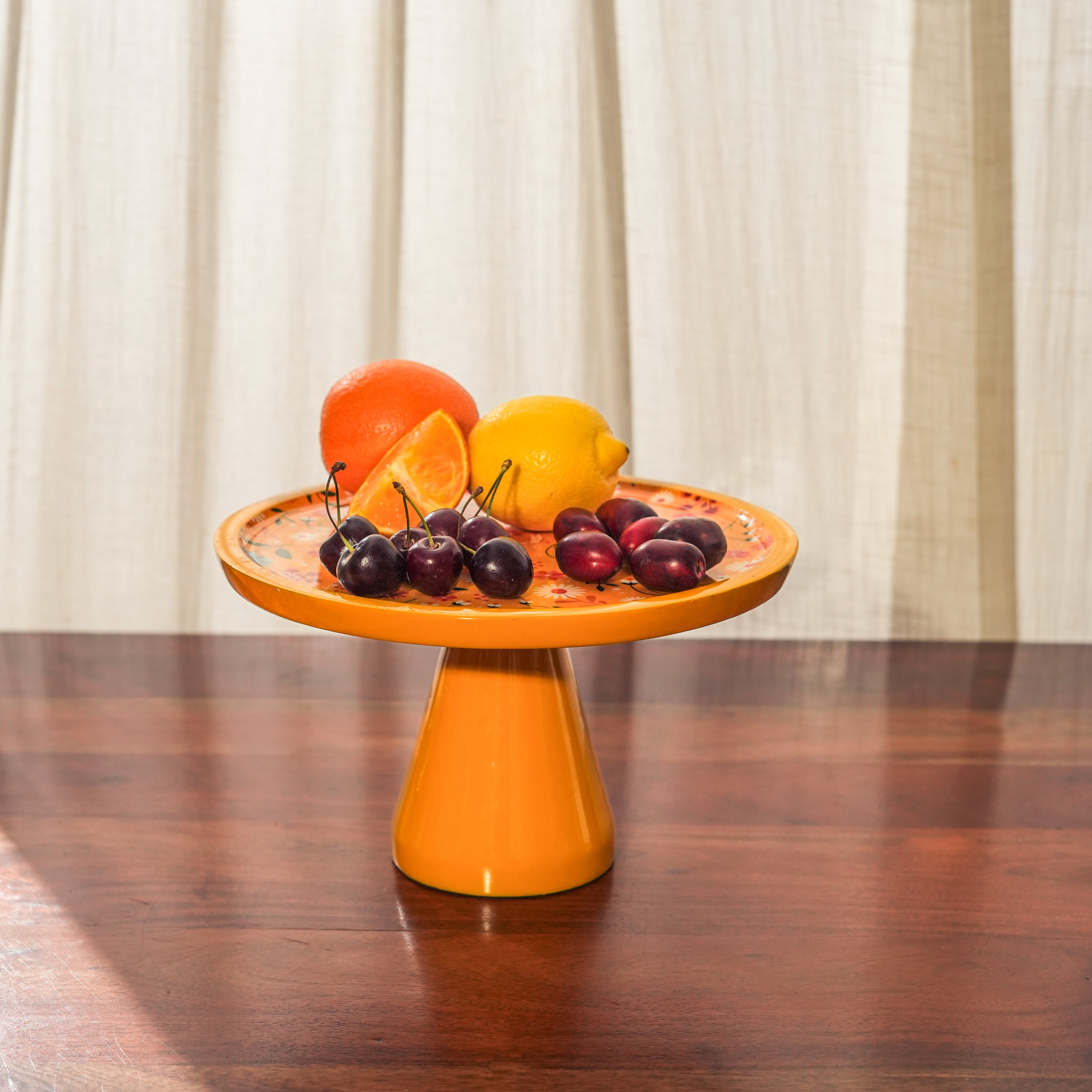 Sunburst Bloom Inlay Yellow Cake Stand