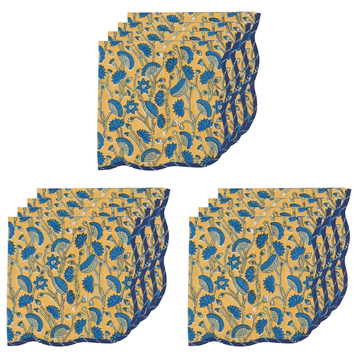 Set of 12 Fan Flower Block Print Napkins