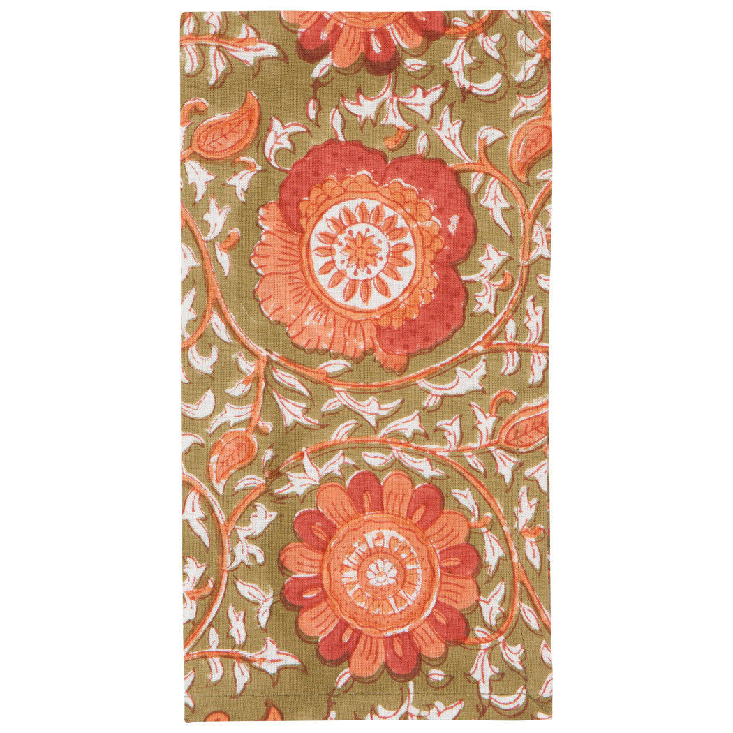 Set of 4 Napkin Block Print Zinnia