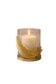 Raíz Studio Fleather Glow Candle Holder – Hand-Cast Gold Metal & Glass Votive Holder