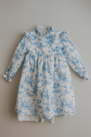 Aoki Dress-Blue Toile | Three-Quarter Length Sleeve