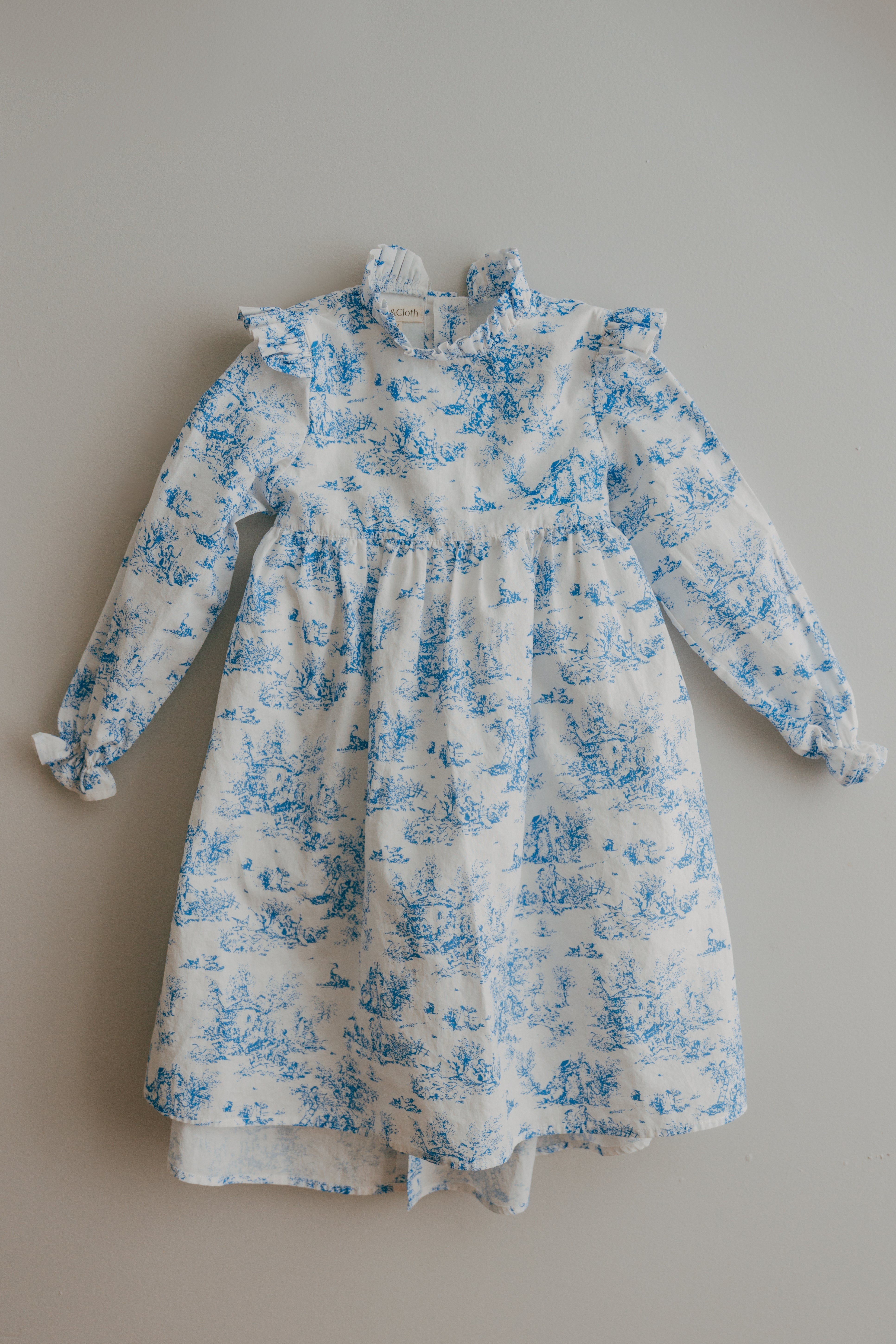 Aoki Dress-Blue Toile | Three-Quarter Length Sleeve