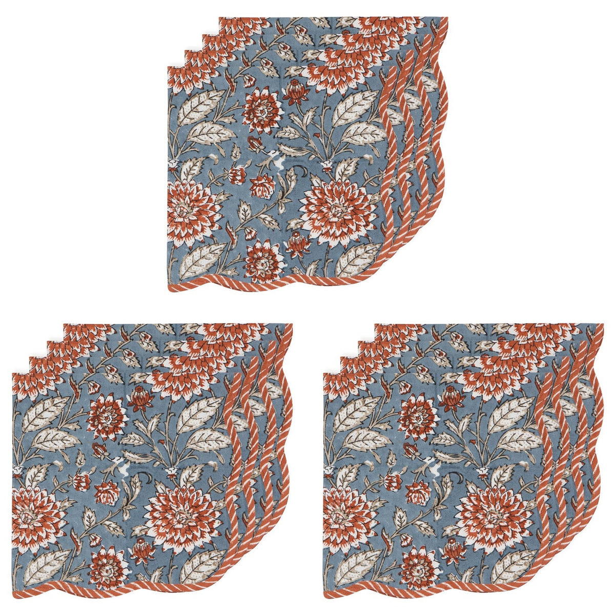 Set of 12 Dahlia Block Print Napkins