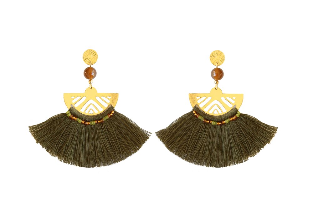 Luna Tassel Earring - Olive
