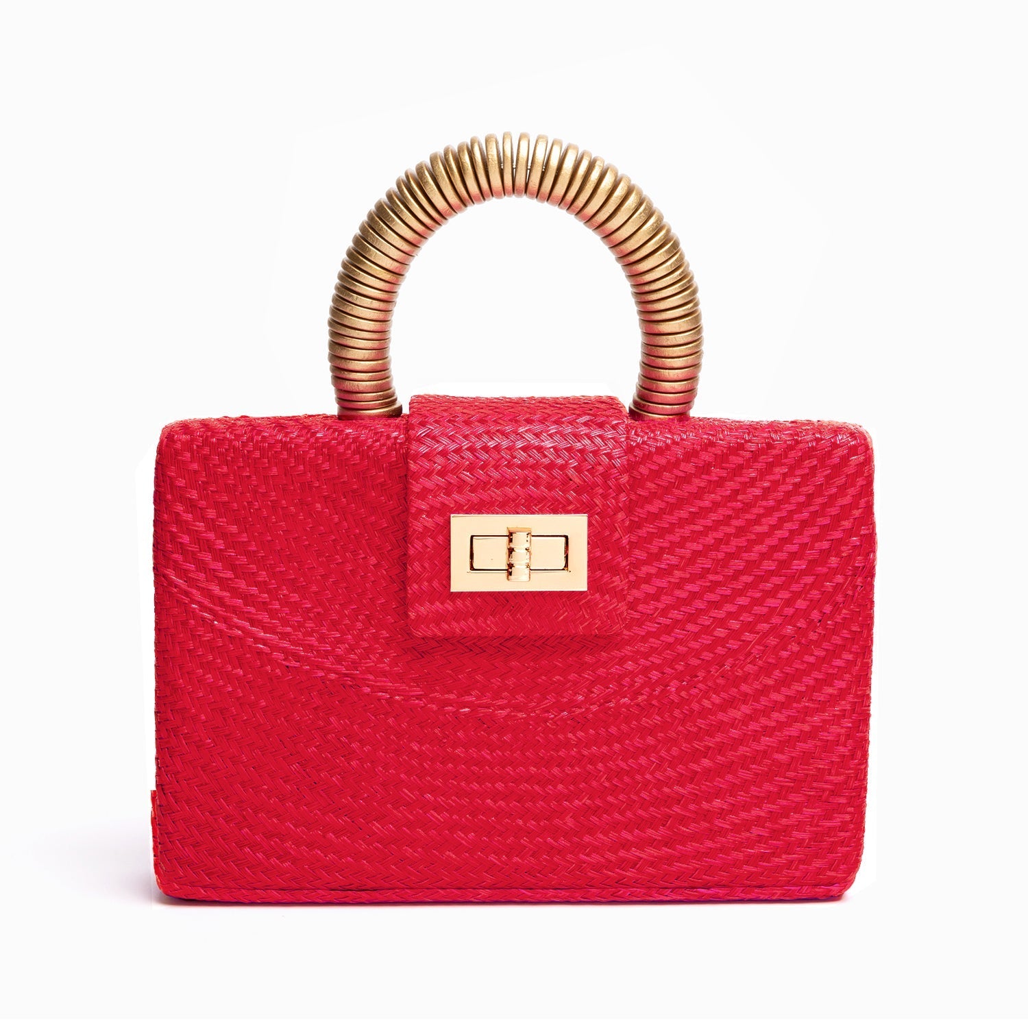 THE GRACIE Red & Gold Woven Buntal Straw Clutch Bag