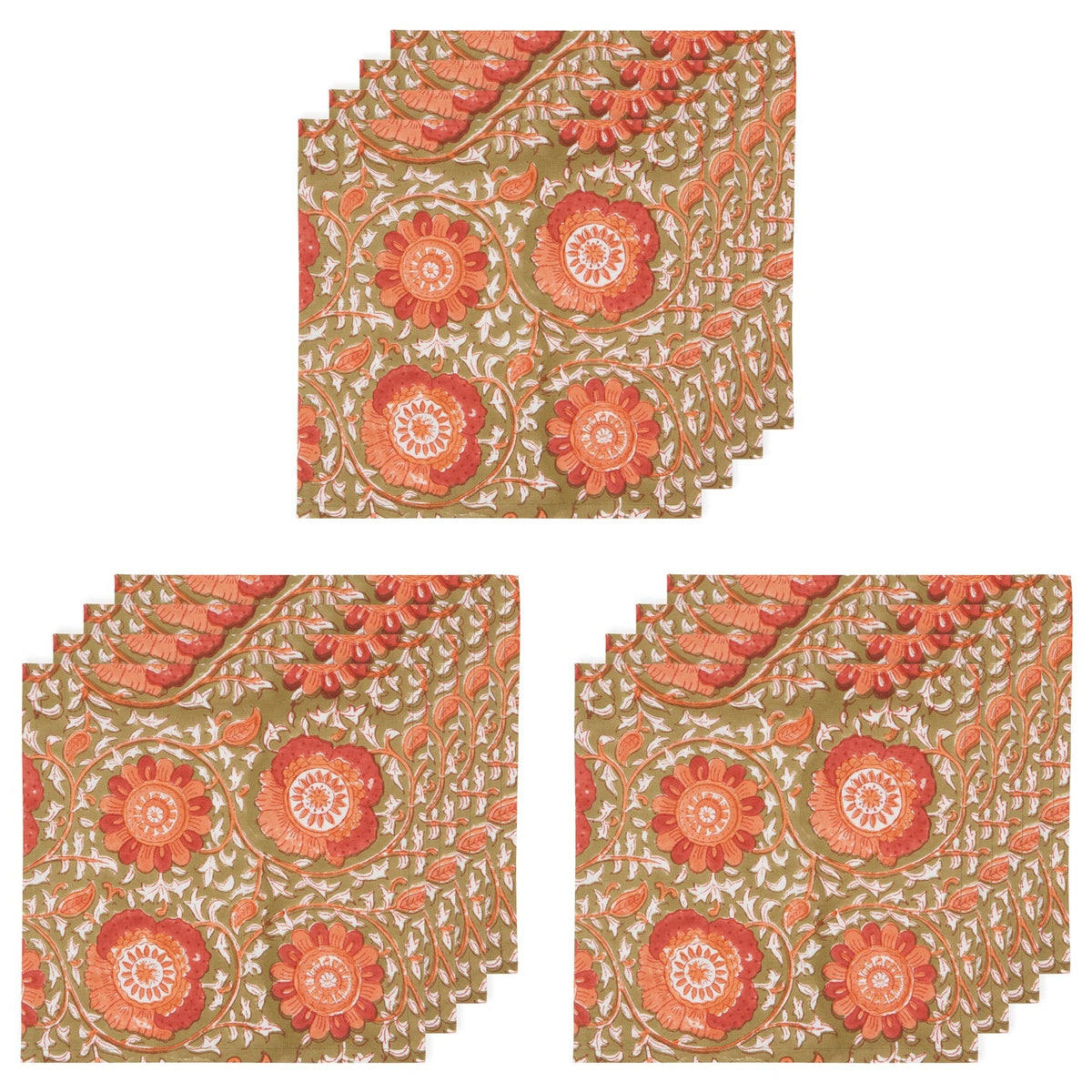 Set of 4 Napkin Block Print Zinnia
