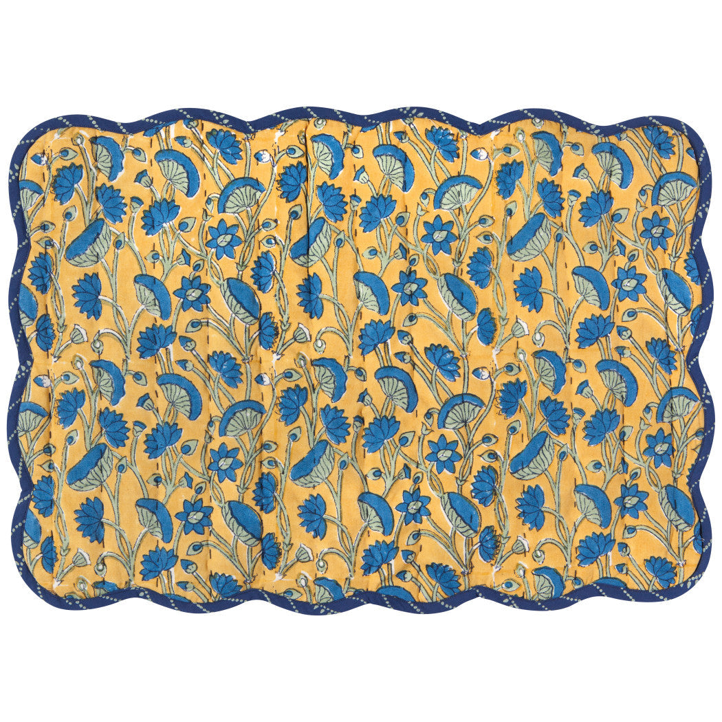 Set of 6 Fan Flower Block Print Kantha Placemat