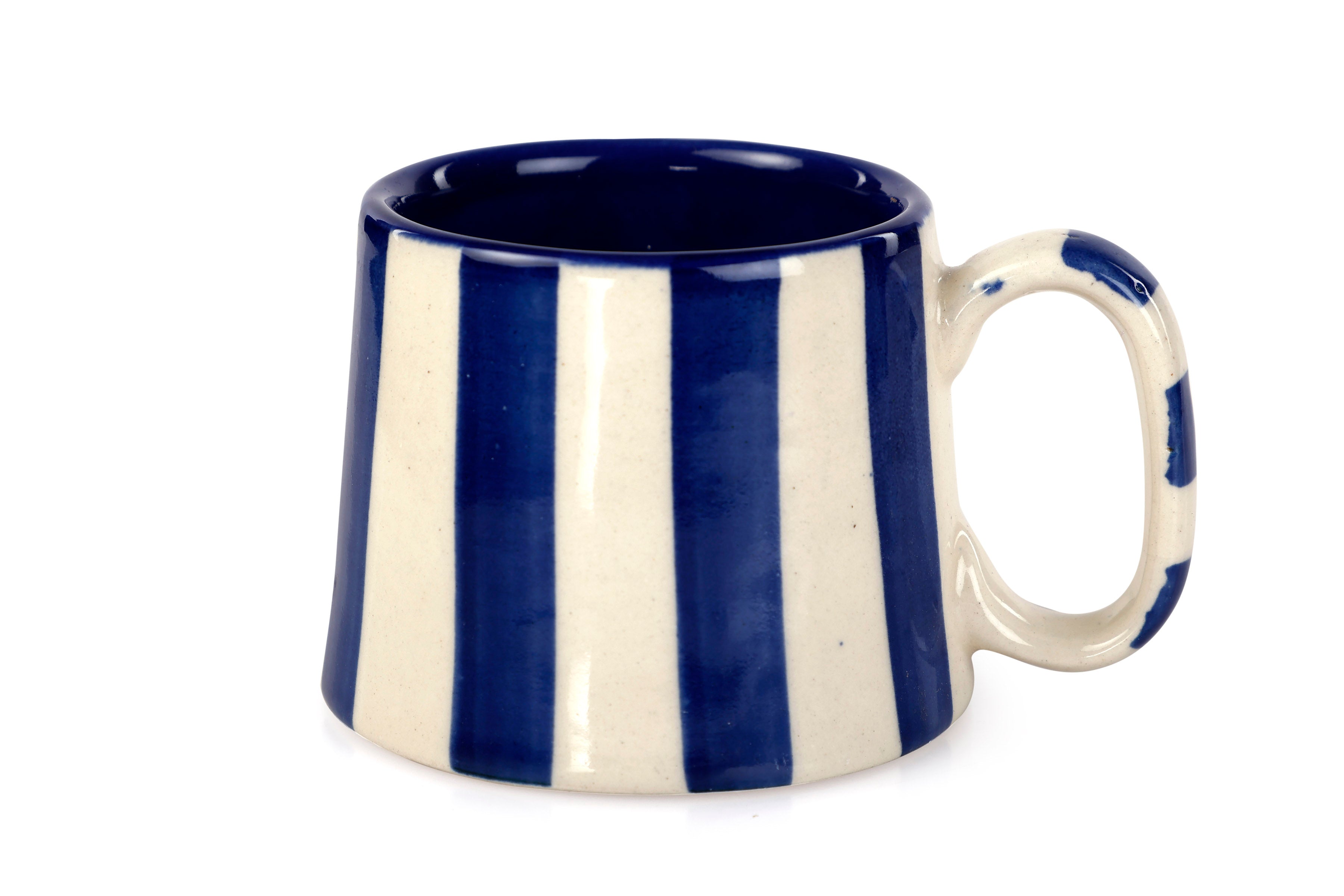 Ceramic Dark Blue Stripe  Coffee cup - 3.5 x 2.5 Inches ( Set of 2 )