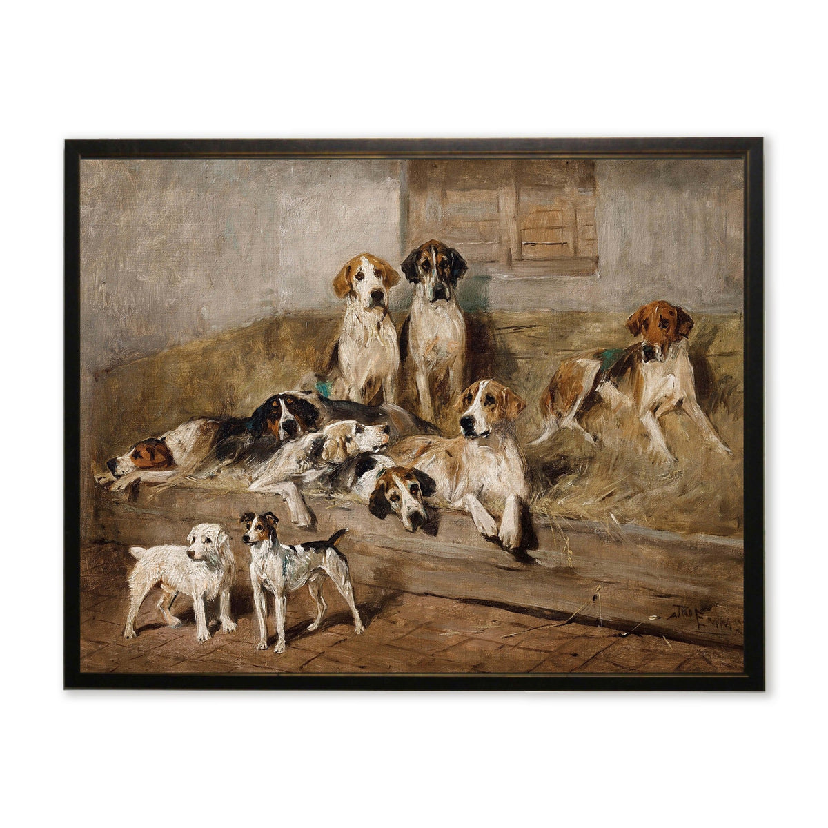 Resting Dogs in Copper and Black Frame